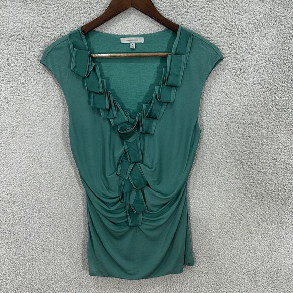 Vintage Y2K Classiques Entier Top Womens Medium Green‎ Silk Ruched Ruffle Boho - Picture 1 of 7